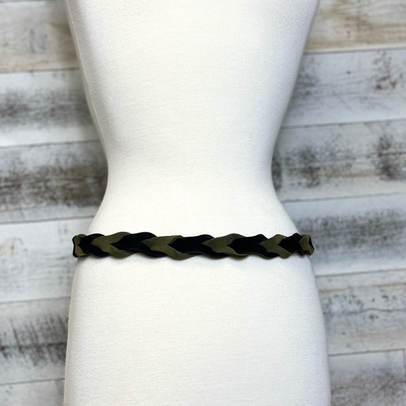 Anthropologie Vintage Black Suede Belt Green Braided Size S M Silver Buckle - Picture 4 of 8